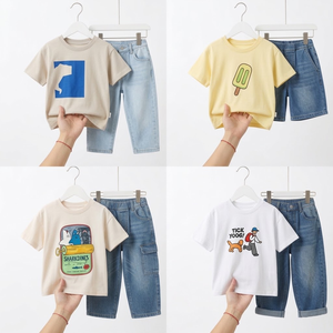 Ensemble jean et haut d'été en stock pour garçons et filles, tenue deux pièces en denim pour enfants, styles variés, vêtements en gros, tailles assorties - Product Image 3