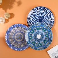 Assiettes de dîner ethniques Mandala bleues bohèmes, assiettes de présentation en céramique florales colorées pour mariage, fête, maison – Personnalisation disponible