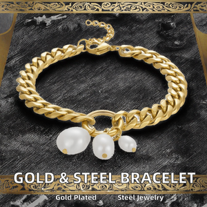 Pulsera de Cadena Cubana de Dos Tonos con Estilo Geométrico Moderno, Chapada en Oro de 18K, para Mujer, con Circonita, Joyería de Acero Inoxidable - Product Image 3