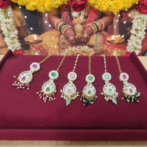 Gold Plated Maangtikka with <b>Crystal</b> Stone and Pearls Fashion Jewelry <b>Set</b> - Product Image 2