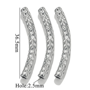 Perles tubulaires incurvées en acier inoxydable doré et argenté, gaufrées, avec placage PVD pour la fabrication de bijoux |   Bambou martelé et motifs ondulés - Product Image 6