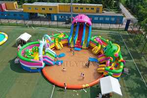 Parco Acquatico Gonfiabile Commerciale con Piscina a Telaio in Acciaio e Scivoli Giganti |   Vero esempio di progetto per esterni |   Fornitura Diretta dalla Fabbrica - Product Image 2