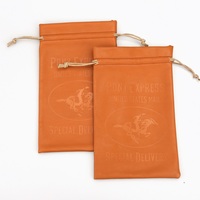 Sac de rangement en similicuir avec logo gravé personnalisé, pochette à cordon en cuir PU marron vintage pour bijoux, matériel, emballage cadeau
