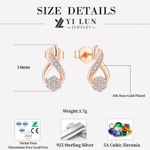 Elegant 925 Sterling Silver Cluster Earrings Rose Gold Plated Cubic Zirconia Pave Setting Flower Design <strong>Women's</strong> Fine Earrings - Product Image 4