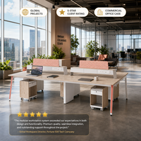Bureau de travail contemporain sur mesure en forme de D avec structure en acier, écran de protection à tiroirs fixables et chariot mobile