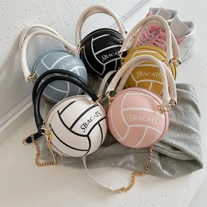 2021 New Fashion Round Balls PU Leather Volleyball Shape HandbagsとPurses