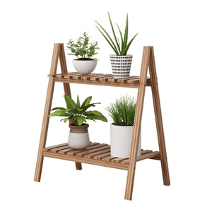 Support à fleurs en bois massif à trois niveaux, étagère pliable, pour salon, utilisation intérieure et extérieure - Product Image 4