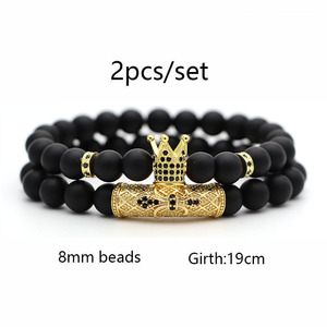 Pulsera de cuentas con diseño de corona imperial y cabeza de león, con piedra de ónix negro mate y micro pavé de circonita cúbica, para <span class=keywords><strong>hombre</strong></span>. - Product Image 2