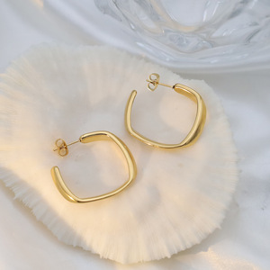 Minimalist Geometric Hoop Earrings Gold 18k Square Style For Women High End Colorfast - Product Image 2