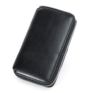 Luxury Custom Logo Black Oiled Genuine Cowhide Leather 2 Slot Couple Zipper Watch Storage Travel <b>Pouch</b> for <b>Men</b> Women - Product Image 6
