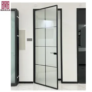 Алюминиевые минималистичные двери для душа WANJIA, узкая рама, межкомнатные стеклянные створчатые двери для ванной комнаты