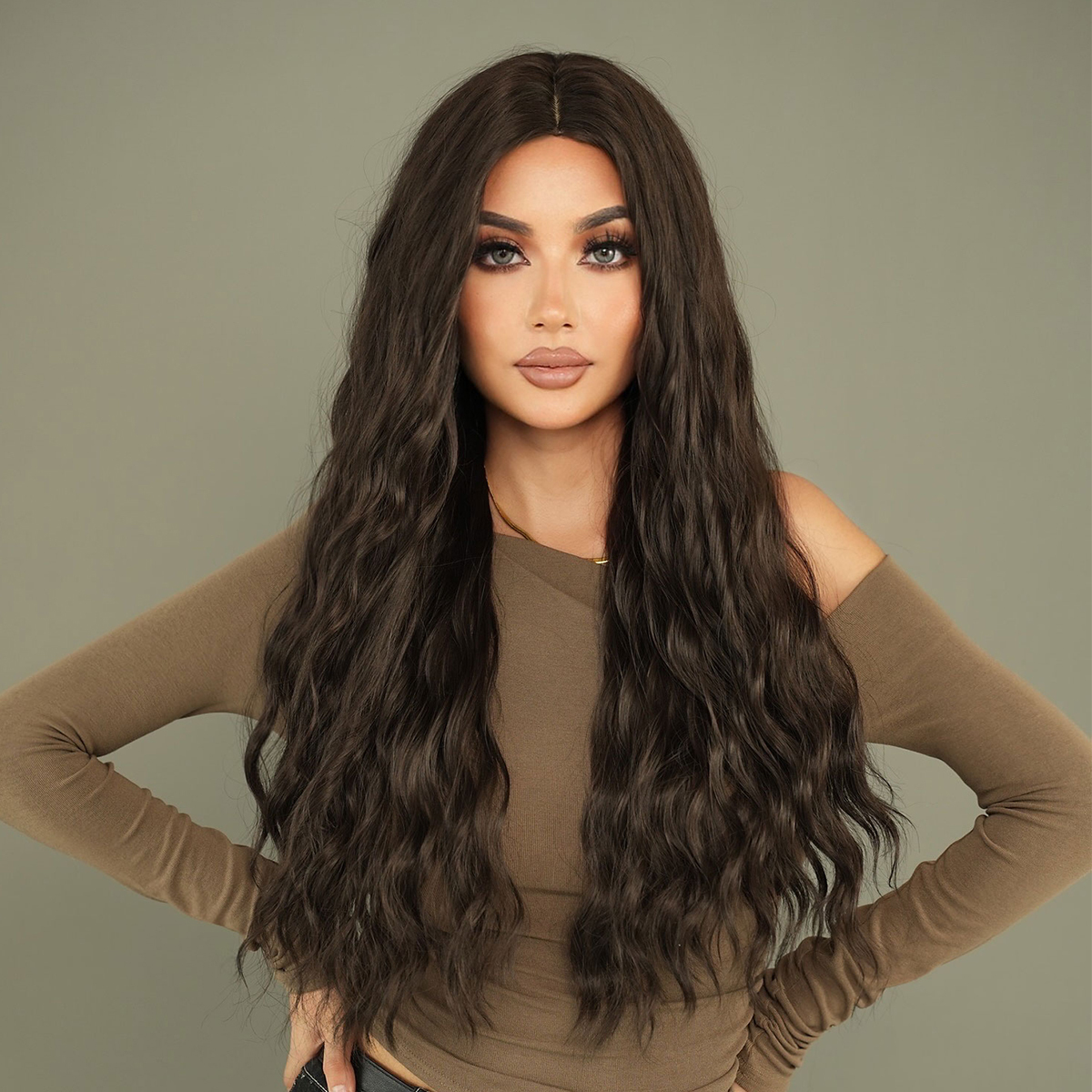 Black Brown Beauty Full Wavy Wig 360 DOPI Full Lace Frontal Human Hair Pre Plucked Wigs  main image 2