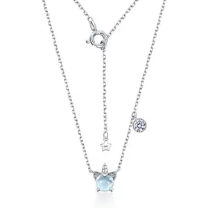 Luxury Jewelry 925 Silver Women Korean Necklace Sweet Lovely Sky Blue Topaz Necklace Pendant For Girls Custom Necklace Women