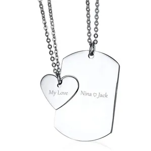 Inspire bijoux de mode en acier inoxydable faits à la main pour les couples hommes et femmes mariage coeur Puzzle pendentif collier ensemble