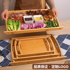 Bandeja rectangular de bambú con asa para servir comida en hoteles y uso comercial - Product Image 4