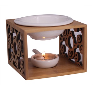 Brûleur à huile essentielle en céramique Diffuseur Brûleur à cire parfumée en bois - Product Image 2