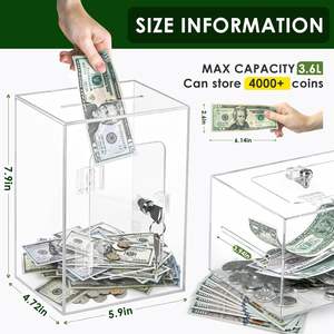 Yetişkinler ve Çocuklar İçin Kilitli Özel Akrilik Bozuk Para Kutusu, Açılır Para Biriktirme Kutusu, Bozuk Para Saklama Kutusu - Product Image 4