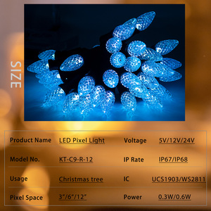 Guirlandes lumineuses LED Pixel de Noël DC12V C9 RGB, étanches pour l'extérieur, colorées, IP67, ampoules pour décorations de fêtes, lumières ponctuelles - Product Image 4