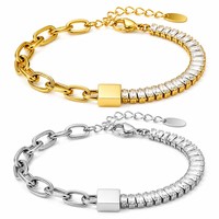 Meilleures ventes 2026 : Bracelet de tennis à maillons ovales en acier inoxydable plaqué or 18 carats, personnalisable, vente en gros