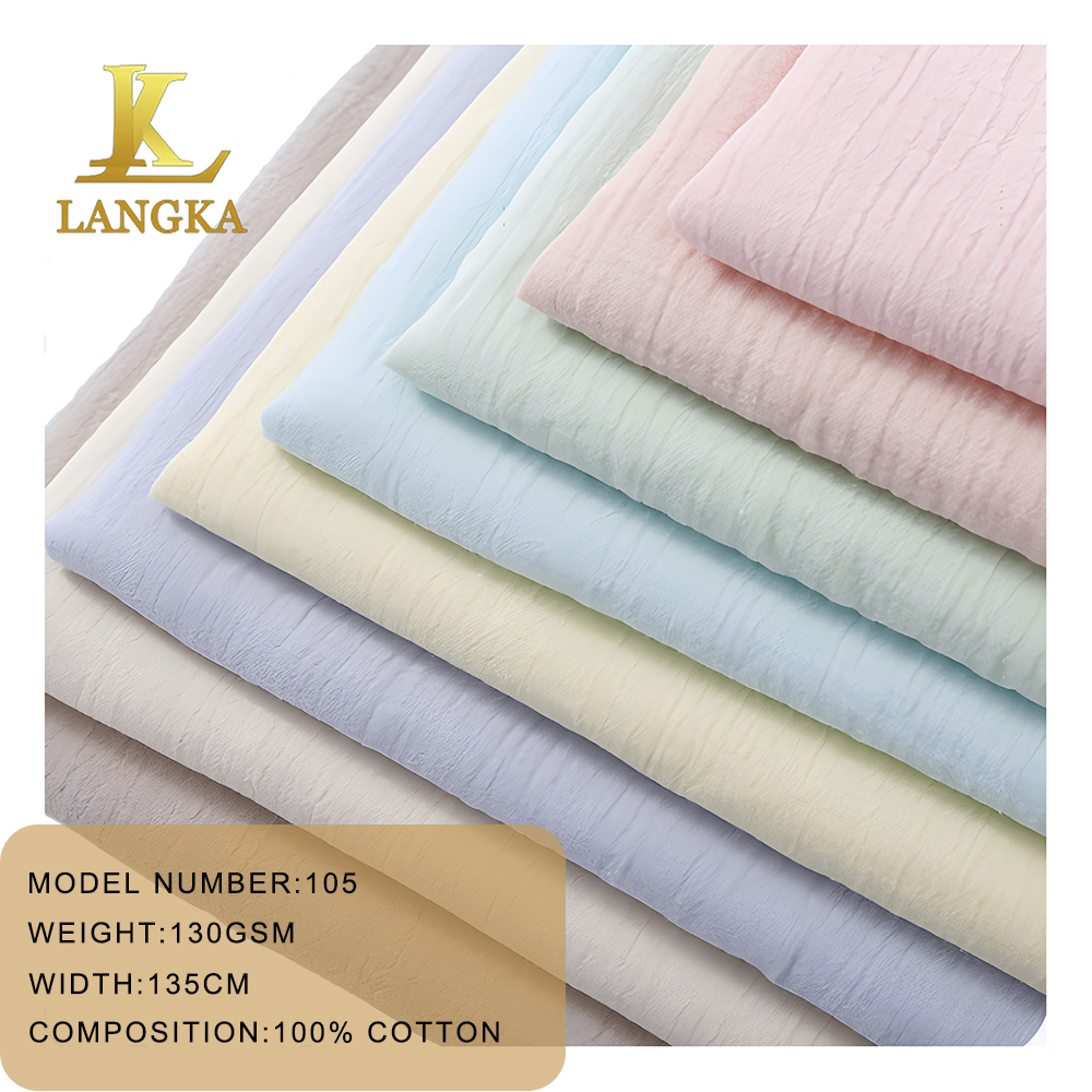 Langka, оптовая продажа, 120 gsm двухслойная марлевая однотонная 100% хлопчатобумажная креповая ткань для ребенка