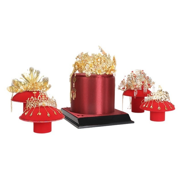 Phoenix Crown Headdress Red Golden Handmade Custom Fit Vertical Jewelry Display Stand for Window Use
