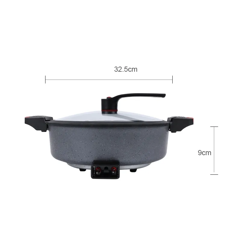 Panela Wok para fritar elétrica multifuncional com micro pressão, melhor wok para fogão elétrico, aço inoxidável OEM redondo cinza