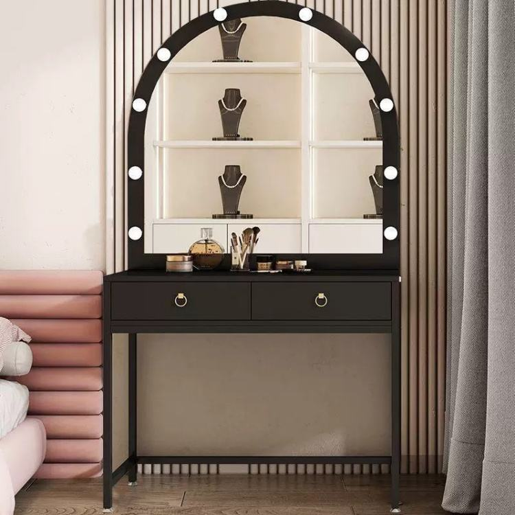 Oak MDF Makeup Vanity Lighted Standing Mirror Storage Drawers Dressing ...