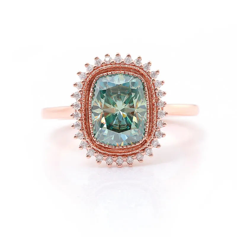 925 silver ring blue-green moissanite ring plated 14k gold vintage moissanite halo engagement ring