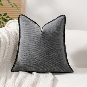 Modern Minimalist Square Cushion Linen Chenille Edge Pillow <b>Cover</b> Woven Geometric Pattern Luxury Home for Living Room <b>Sofa</b> Hotel - Product Image 4