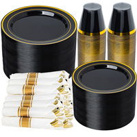 Articles de fête PS Premium en gros : Assiettes rondes à bord doré, fourchettes, cuillères, gobelets, serviettes en plastique, couleur personnalisée pour la décoration d'événements