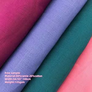 ผ้าลินินอินทรีย์21*21ธรรมดาเอนไซม์ล้างรามีผ้าฝ้ายผสมสำหรับชุด/เสื้อริ้วรอยขายส่งฟรีสำหรับเสื้อผ้า - Product Image 1