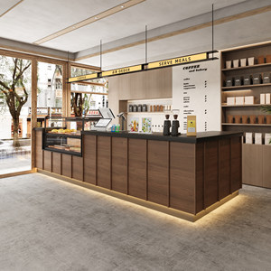 Koffieshop houten servicebalie met geïntegreerde kassa, displaykast en grote opbergruimte - Product Image 3