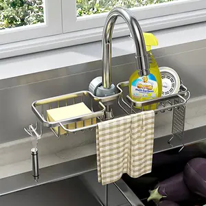 优质金属浴室和厨房收纳器单层方形搁板，带柔性弹性按扣储物架