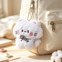 Porte-clés en peluche chat de dessin animé personnalisé en gros, broderie poisson, poupée chaton en peluche, pendentif de sac, porte-clés en peluche doux et moelleux, cadeau
