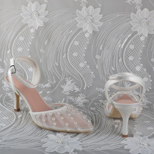 Customized Heel Pointed Toe Wedding Shoes Women Mesh with Beads High Quality Bridal Shoes Heels - Product Image 2