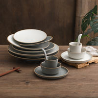 Ensemble de bols et d'assiettes en céramique vintage à glaçure mouchetée, vaisselle résistante au four et au micro-ondes pour la décoration de mariage et la restauration