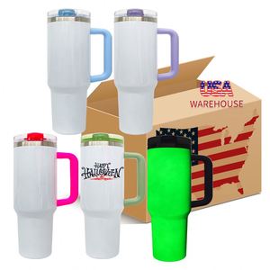 Vaso Térmico de 40 oz con Doble Pared y Pajita Reversible que Brilla en la Oscuridad, de Color Blanco a Verde, para Halloween, Sublimable, a Prueba de Fugas - Product Image 1