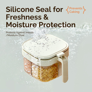 4 Scomparti Barattoli Condimenti Plastica Trasparente Hermetici Portaspezie Cucina per Zucchero Sale Pepe con Coperchio e Cucchi - Product Image 5