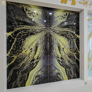 กระเบื้องหินเคลือบเงาสีทองสีดำขัดเงาของตกแต่งบ้านหรูหราผนังแผ่นเคลือบเงาขนาดใหญ่ลายครามแบบอิตาลี - Product Image 4