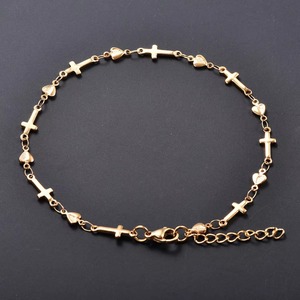 Bracelet en acier inoxydable fait main avec croix chrétienne, chaîne à maillons cœur et étoile pour femme, accessoires de fabrication de bijoux en métal, bracelet de cheville - Product Image 4