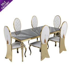 Meubles de salle à manger d'hôtel de haute qualité, table rectangulaire en verre, pieds en acier inoxydable doré, décoration de mariage, table de fête - Product Image 4