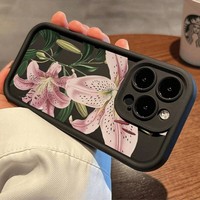 Coque de téléphone portable motif feuille verte et fleur de lys pour iPhone 16 Plus 15 17 18 Pro Max, coque antichoc couleur bonbon, protection arrière