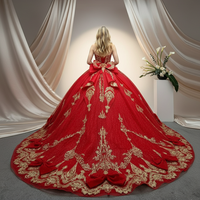 Rotes Ballkleid aus Satin für Quinceañera, Anpassbares Bodenlange Festkleid mit Quasten, Schulterfreies Prinzessinnenkleid in Rot