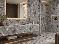 Dalles de marbre gris Ceppo pour plans de travail de cuisine, carreaux de sol, marches d'escalier, plateaux de douche, murs de salle de bain et panneaux découpés sur mesure pour escaliers