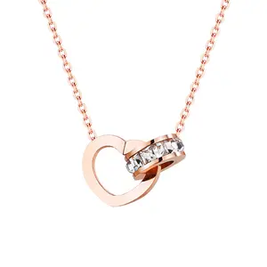 Rose Gold Plated Stainless Steel Valentine Gift Circle Heart Necklace