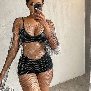 Robe Tunique Scintillante en Maille Diamantée, Sexy, Transparente, Cache-maillot <span class=keywords><strong>de</strong></span> Plage, Tenue <span class=keywords><strong>de</strong></span> Soirée en Boîte <span class=keywords><strong>de</strong></span> Nuit, Mini Robe Moulante, Fournisseur <span class=keywords><strong>de</strong></span> Vêtements en Gros - Product Image 6