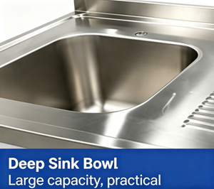Commercial Stainless Steel Inlet Table Single Bowl Sink <b>Work</b> Table Drainboard Kitchen Prep <b>Station</b> Restaurant Catering Washing - Product Image 2