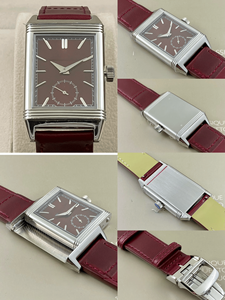 Men Vintage-Style Reversible Dress Watch with Stepped Bezel Polished Metal Case Genuine Leather Strap - Product Image 2
