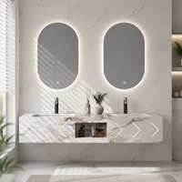 Meubles-lavabos de salle de bain en pierre frittée à surface solide, avec vasque en dalle de roche, armoire murale double vasque et miroir LED