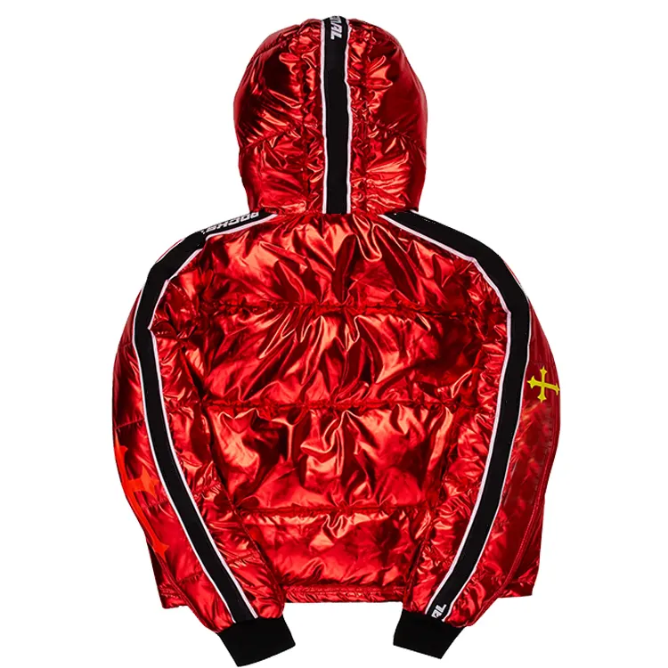 HL manufacture trendy heavyweight winter warm puffer jacket men custom high quality luxury red streetwear shiny down jacket men